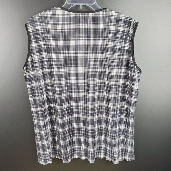 Mind Games by Ike & Eddie Sleeveless B&W Waffled Plaid Tunic Black Trim Sz 2X - Picture 3 of 8